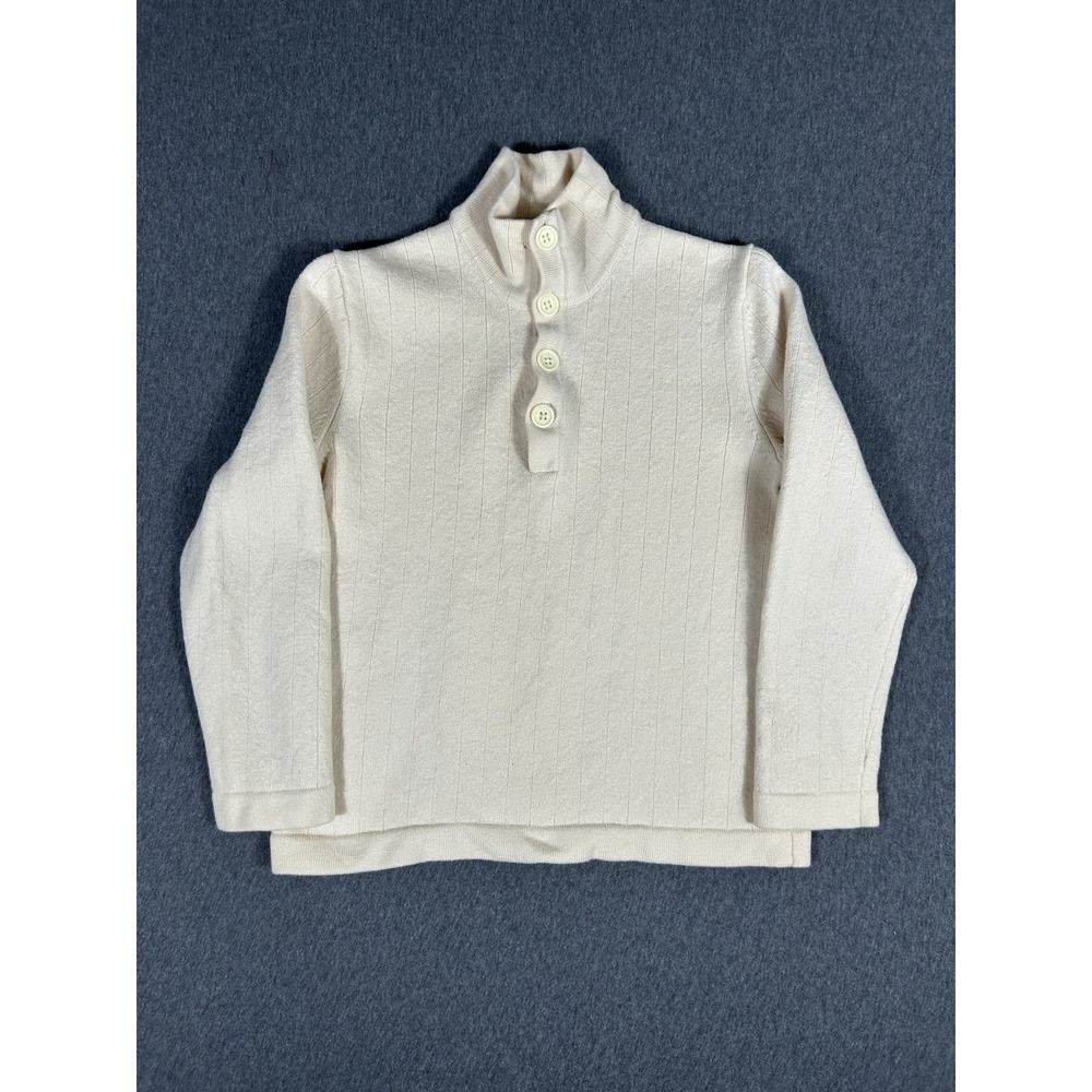 Banana Republic Extra Fine Merino Wool Henley Sweater Ivory Ribbed Men's Large